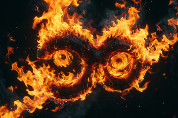 Fire on a black background in the shape of the number eight