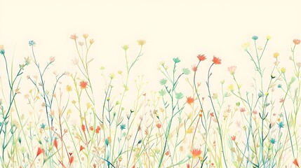 Whimsical Floral Meadow - Pastel Crayon Drawing Inspired Botanical Wallpaper Pattern