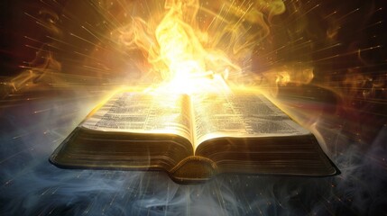 Holy bible with rays of light coming out generative ai