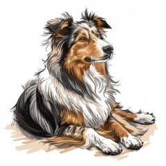 Collie rough dog black tricolor icon on white background cartoon sketch style perfect for pet lovers