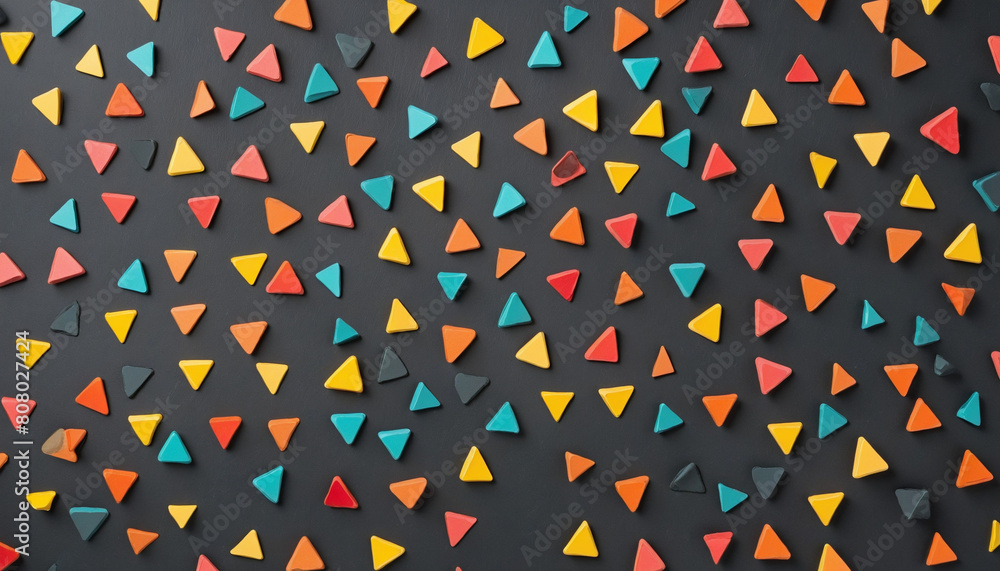 Poster abstract geometric composition of colorful three-dimensional triangles in shades of orange and red o