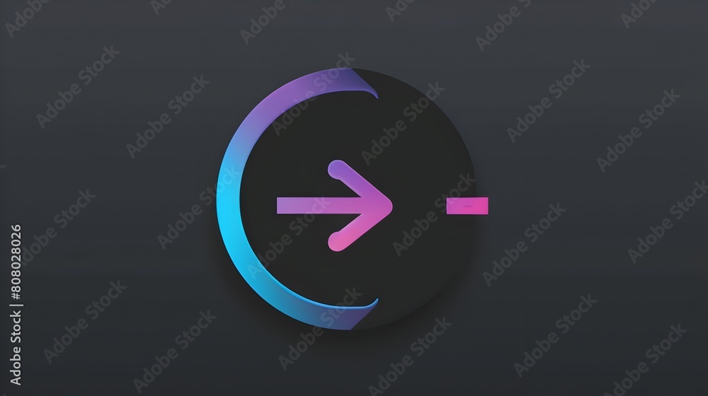 Poster arrow positioning icon with circle in blue and purple gradient on dark background,ui design concept