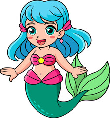 Cute Kawaii Happy Mermaid Icon