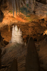 Inside limestone cave - different morphological elements created by driping or flowing water and...