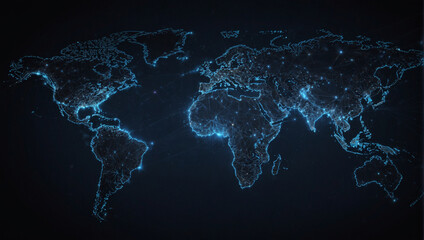 world map on black background