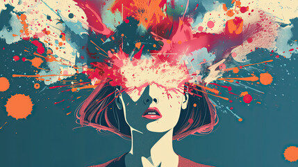  illustrations abstract illustration Woman with a explosion in her head