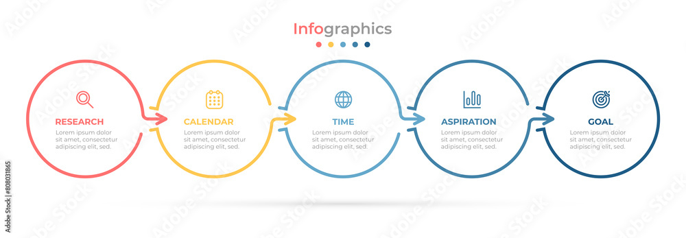 Poster thin line infographic elements for business process steps with 5 options. vector illustration.