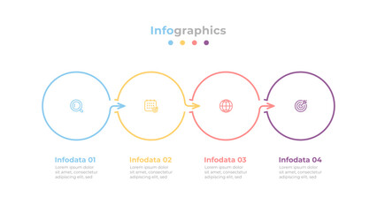 Vector thin line infographic timeline process elements with 4 options or steps. Can be used for workflow diagrams, info charts, and annual reports.