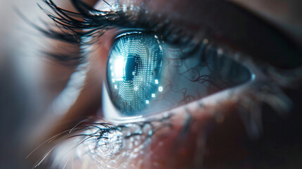 closeup of a human eye with virtual hologram elements, eye, design, illustration, digital, eyeball, eyes, closeup, concept, vision, iris, technology, science, retina, computer, art, business, energy