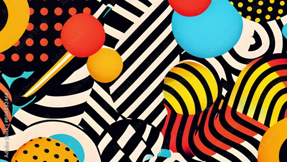 Poster a colorful array of patterns and geometric shapes creating a dynamic composition.