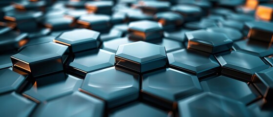 Fototapeta premium 3D-rendered chrome hexagons assembling into an expansive tech-inspired abstract pattern