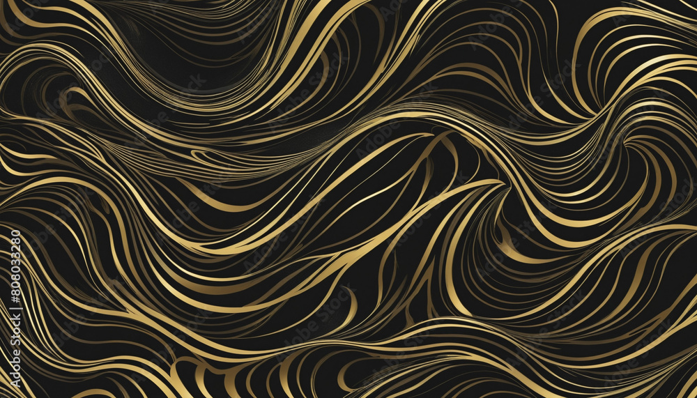 Poster elegant black and gold abstract wave pattern background, featuring a beautiful decorative design cre