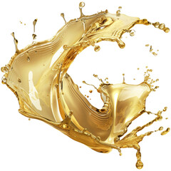 Flying golden liquid, on a transparent background