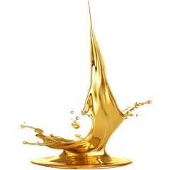 Flying golden liquid, on a transparent background