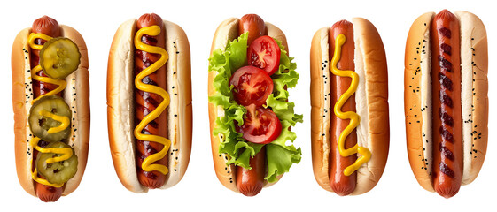 Set of 3 delicious hot dogs isolated on transparent or white background - Powered by Adobe