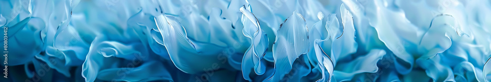 Poster blue seaweed background with intertwined, large and thick, matte and translucent elements, with copy