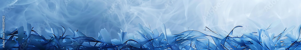 Poster blue seaweed background with intertwined, large and thick, matte and translucent elements, with copy