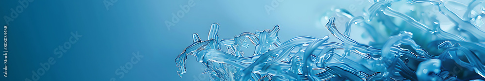 Poster blue seaweed background with intertwined, large and thick, matte and translucent elements, with copy