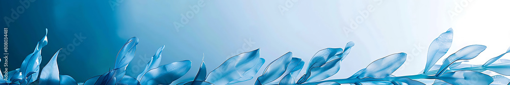 Poster blue seaweed background with intertwined, large and thick, matte and translucent elements, with copy