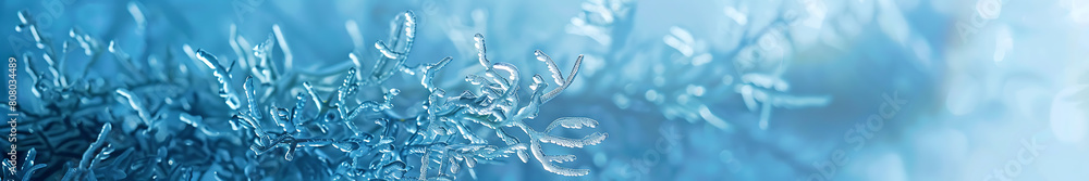 Poster blue seaweed background with intertwined, large and thick, matte and translucent elements, with copy