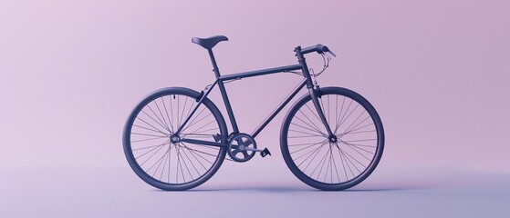 A 3D bicycle icon in a minimal style, on a pastel lavender grey background