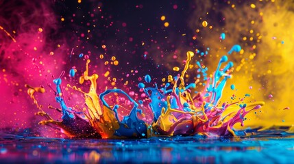 A dynamic image capturing the motion of abstract paint splatters on a studio floor, with colors blending and textures emerging in a spontaneous expression of creativity