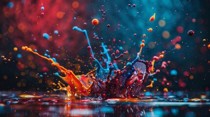 A dynamic image capturing the motion of abstract paint splatters on a studio floor, with colors blending and textures emerging in a spontaneous expression of creativity