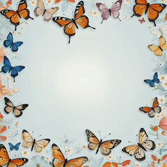 Colorful watercolor butterfly frames with negative space for copy, created by generative AI 