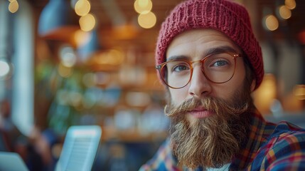 Fototapeta premium Stylish Young Man in a Cafe With a Laptop
