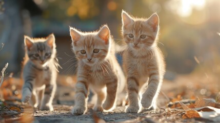 kittens walking outdoors generative ai