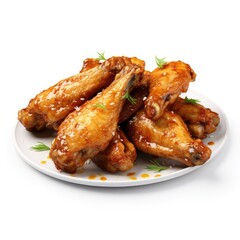 Roasted chicken wings in plate isolated on white background