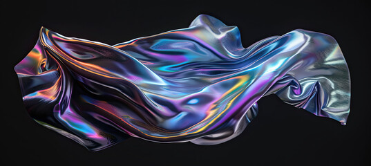 liquid glossy iridescent cloth material isolated on black background