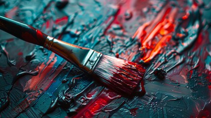 Fototapeta premium A paint brush on a dark background.