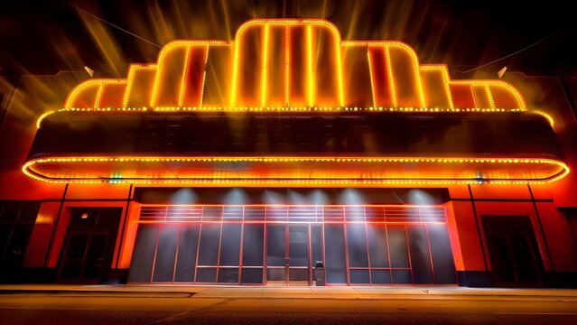 Modern take on classic movie theater marquee combining old and new cinema. Concept Movie Marquee Update, Classic vs Modern Cinema, Retro Reimagined