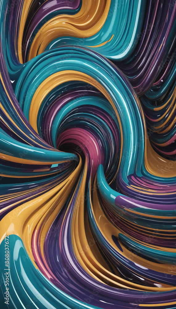 Poster psychedelic and colorful 3d graphic design with futuristic swirls and iridescent gradients, isolated