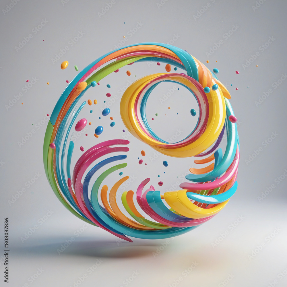 Poster colorful iridescent 3d shape floating in empty space, creating a modern and vibrant design with a dy