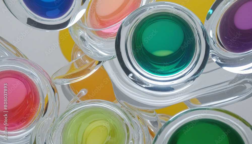 Poster colorful lens bubbles creating an abstract circular background design in various bright hues