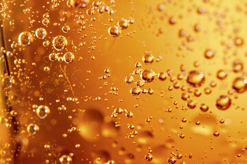 Abstract background of beer with bubbles close-up, macro photo