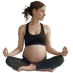 Pregnant woman doing yoga, transparent background