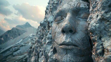 face of a man coming out of a mountain, generative ai