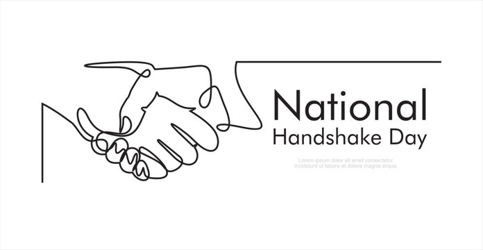 One Continuous line drawing of handshake. line art of national handshake day good for national handshake day celebrate. line art. illustration.