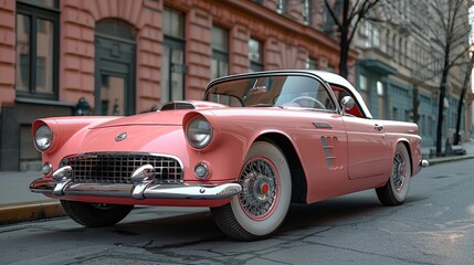 Caught in a moment from the past, an elegantly preserved retro car stands solitary on the street,...