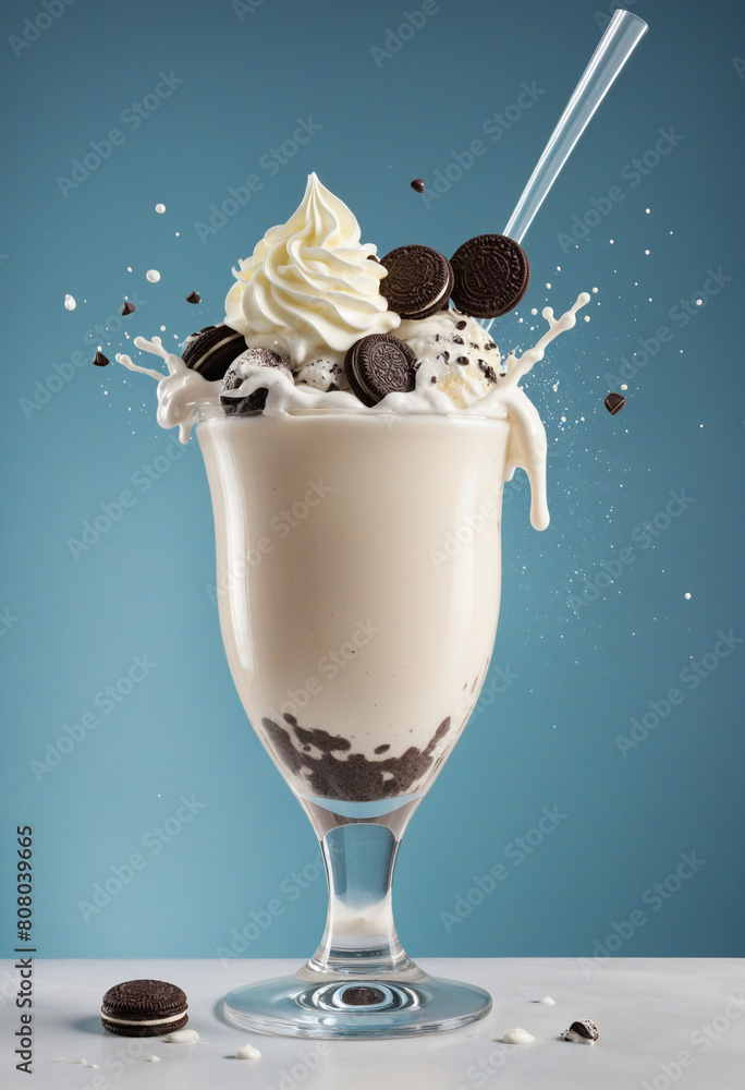 Poster generative ai image of a delicious ice cream milkshake in a glass isolated on a transparent backgrou