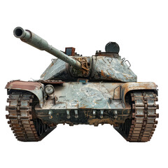 A dirty tank with a black barrel and a white body
