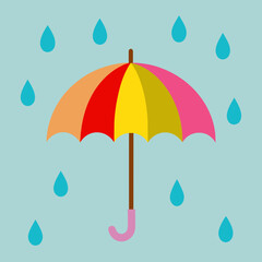 Umbrella and rain drops vector illustration.