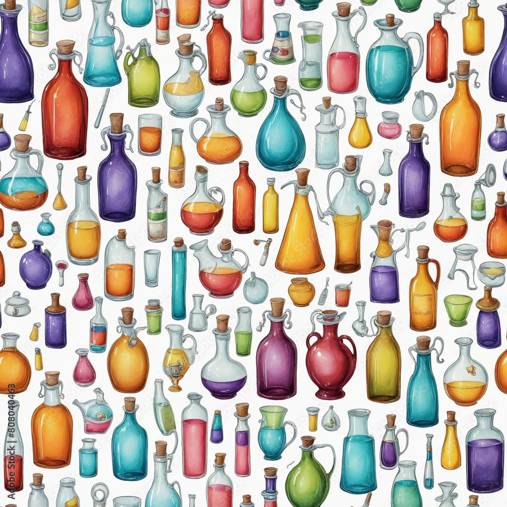 Poster assorted collection of translucent potions in a cut-out design, crafted with generative ai technolog
