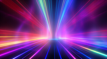 Bright colorful neon rays and glowing lines poster background