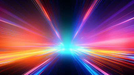 Bright colorful neon rays and glowing lines poster background