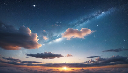 Fototapeta premium Enchanted sky and cloud illustration featuring a colorful and shimmering cosmic landscape