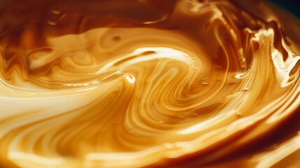 A dynamic abstract image capturing the motion of swirling cream in a cup of coffee